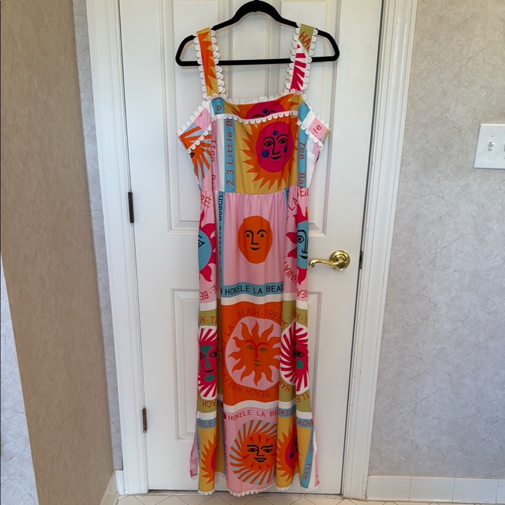 NWT Pink Ripple Colorful Sun Print Maxi Beach Pool Dress